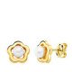 18K Pendientes Oro Amarillo Flor 8X8 Mm Perlas 4 Mm Presion