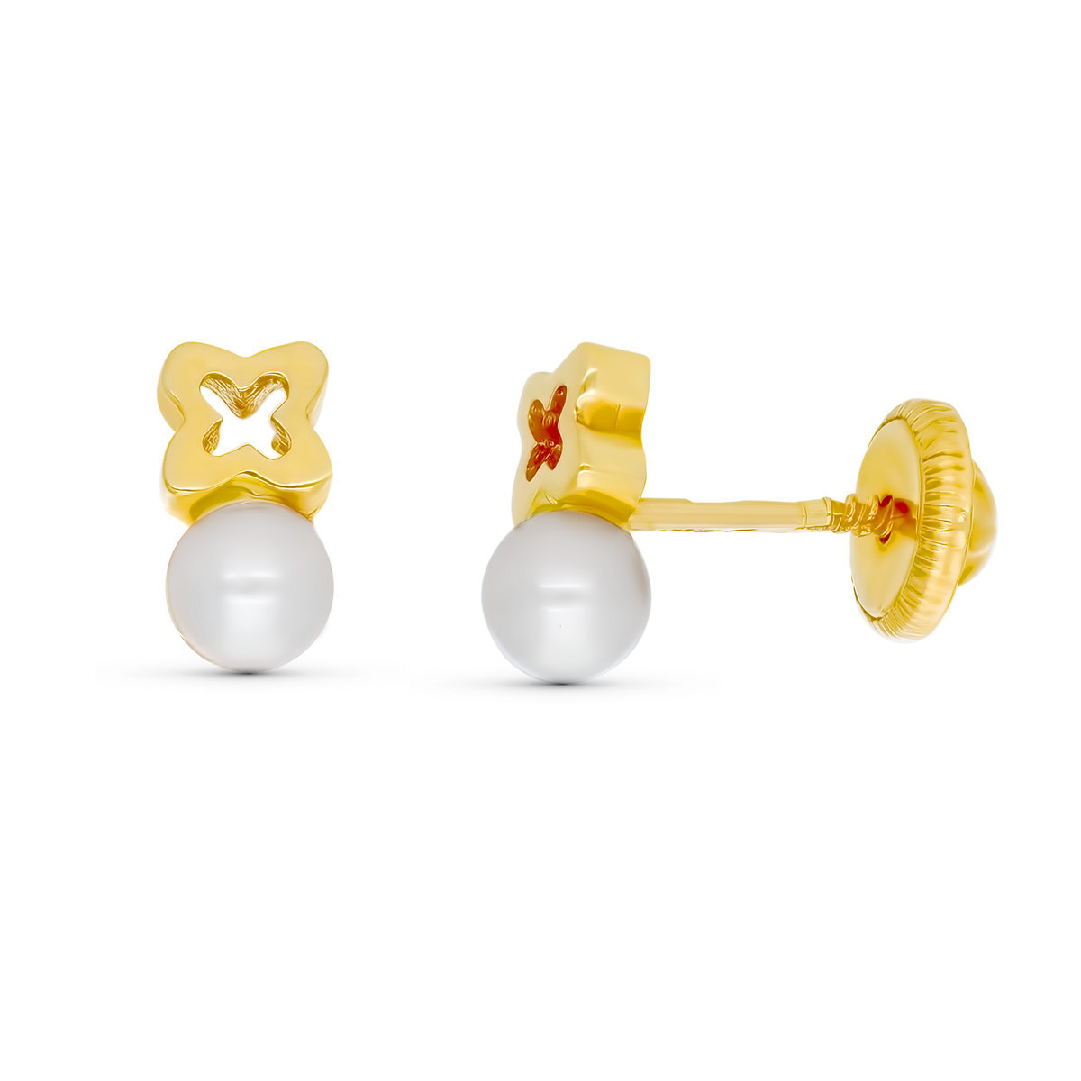 18K Pendientes Oro Amarillo Perla 6X3 Mm Rosca