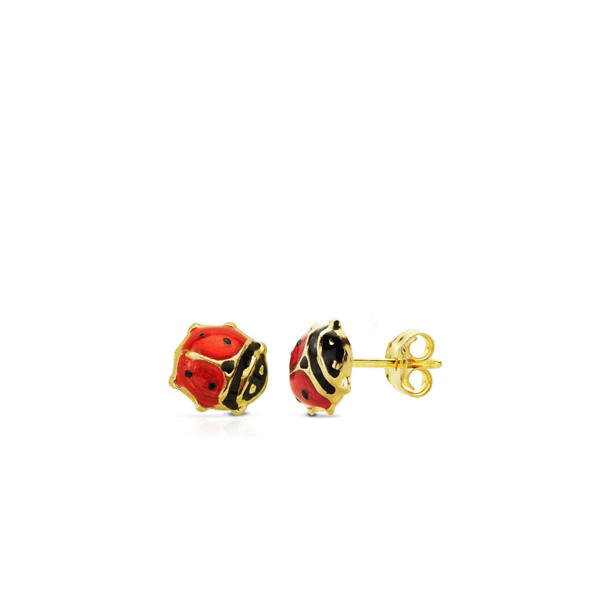 18K Pendientes Oro Amarillo Mariquita Esmalte 9X8 Mm