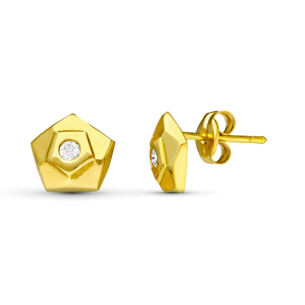 18K Pendientes Oro Amarillo Pentagono. 7X7 Mm