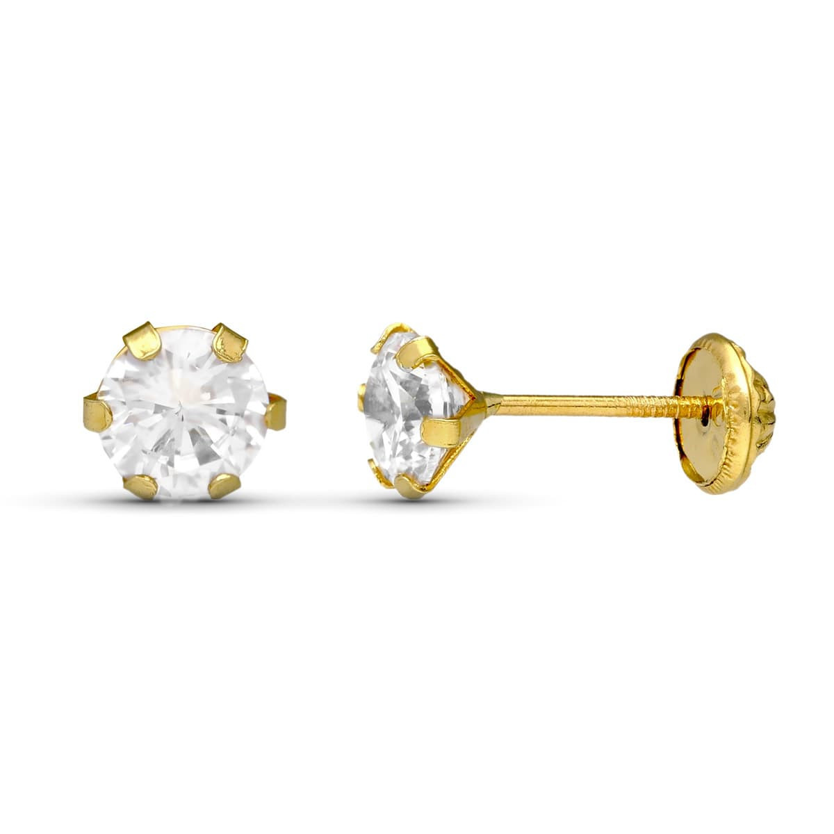 18K Pendientes Oro Amarillo Circonitas Garras 5X5 Mm