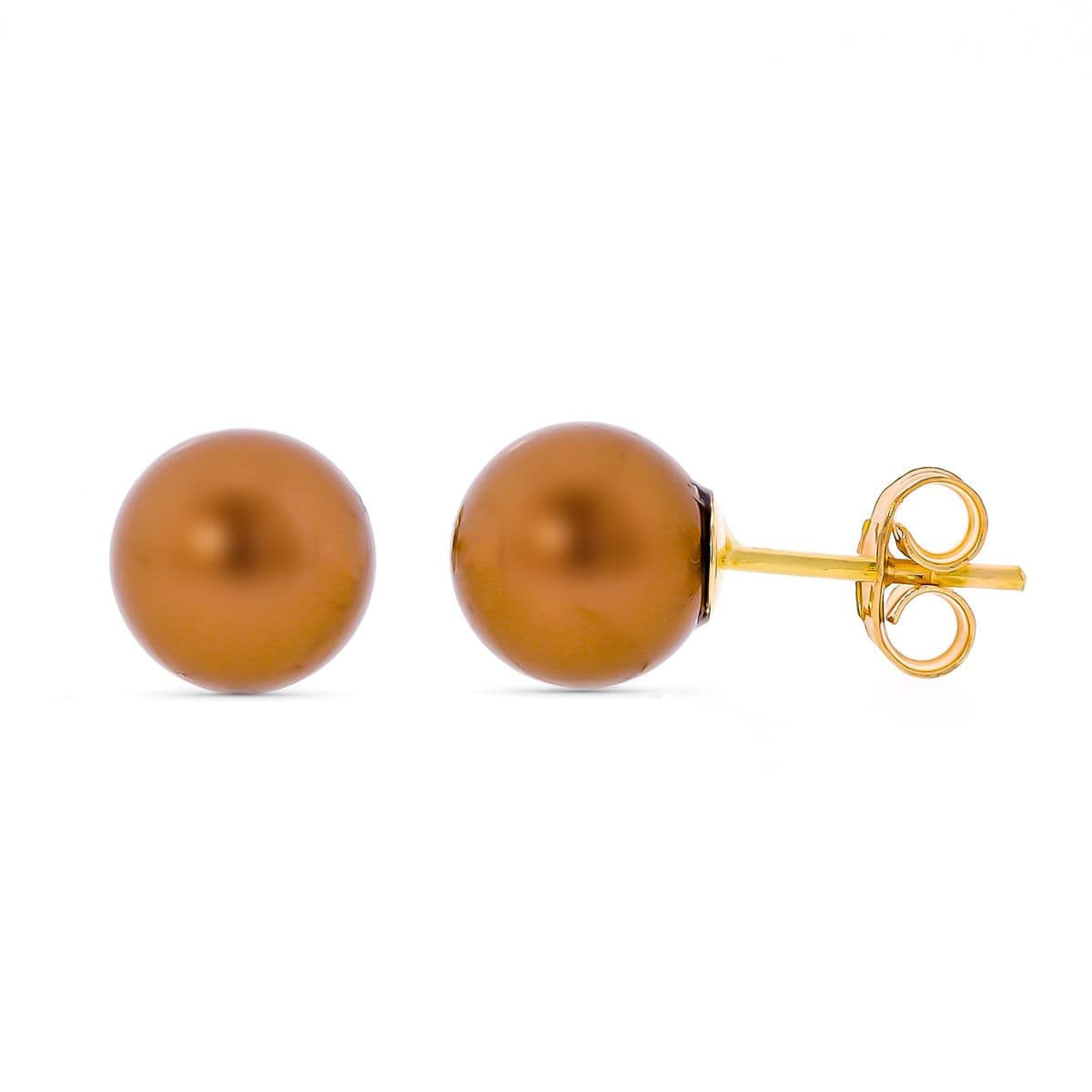 18K Pendientes Oro Amarillo Perla Chocolate 7 Mm