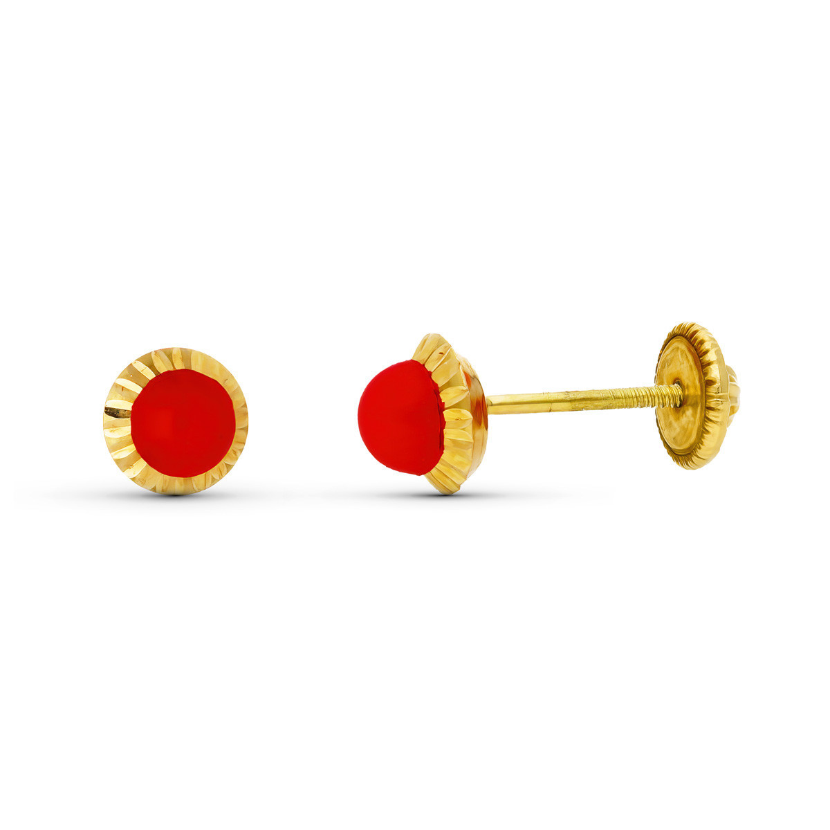 18K Pendientes Oro Amarillo Coral  Perla Y Turq 6X6 Mm