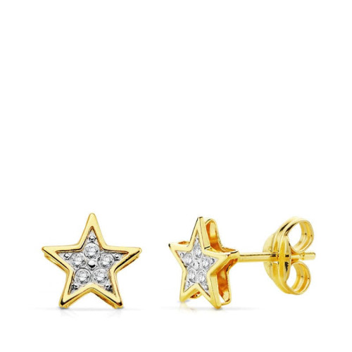 18K Pendientes Bicolor Estrella 6.5X6.5 Mm