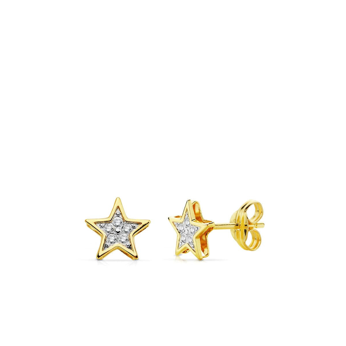 18K Pendientes Bicolor Estrella 6.5X6.5 Mm