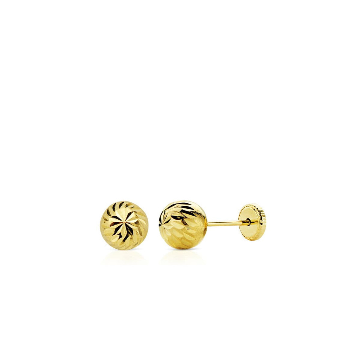 18K Pendientes Oro Amarillo Bola Tallada 6 Mm Rosca