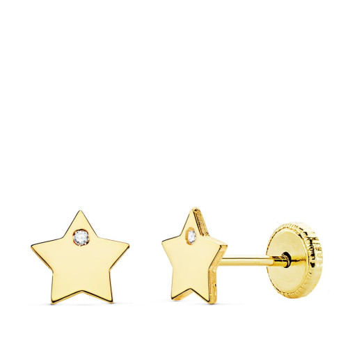 18K Pendientes Oro Amarillo Estrella Circonita 6X6 Mm