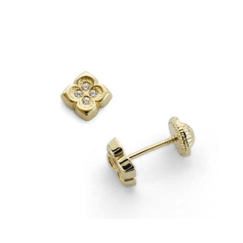 18K Pendientes Oro Amarillo Flor Circonitas 6X6 Mm