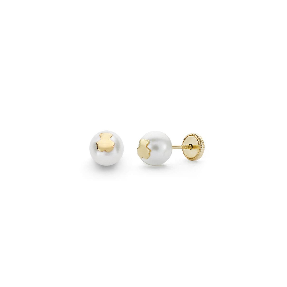 18K Pendientes Oro Amarillo Perla Y Oso . 6 Mmrosca