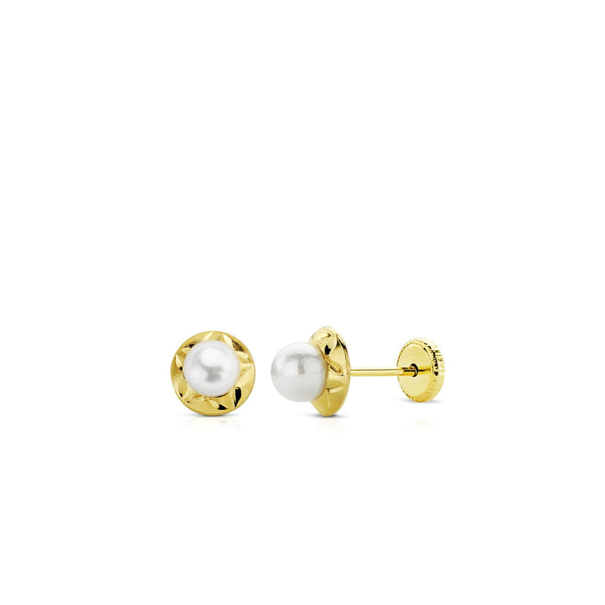 18K Pendientes Oro Amarillo Perla Rosca 6 Mm