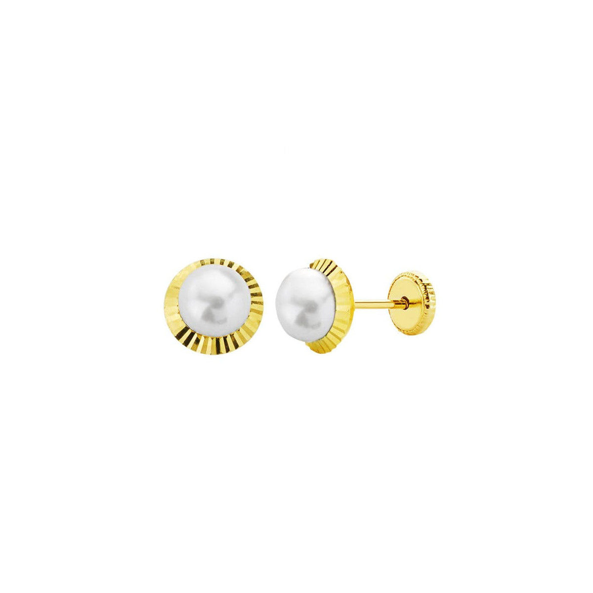 18K Pendientes Oro Amarillo Perla Orla Tallada 7 Mm