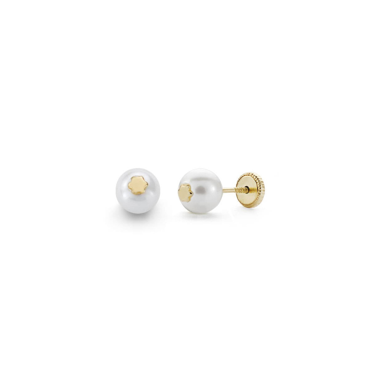 18K Pendientes Perla Y Estrella 6 Mm