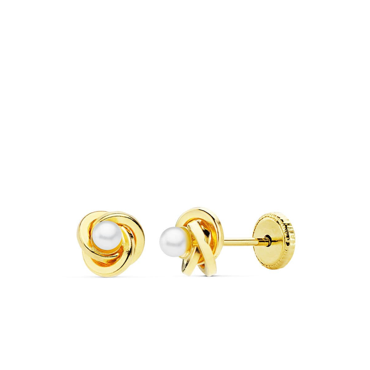 9K Pendientes Oro Amarillo Nudo Perla 5 Mm 8X8 Mm