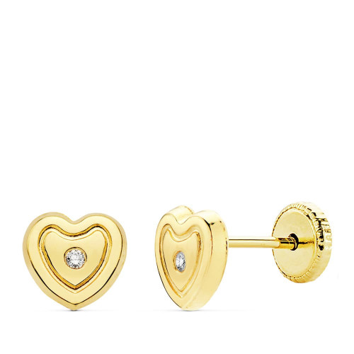 18K Pendientes Oro Amarillo Corazon Circonitas 6.5X6 M