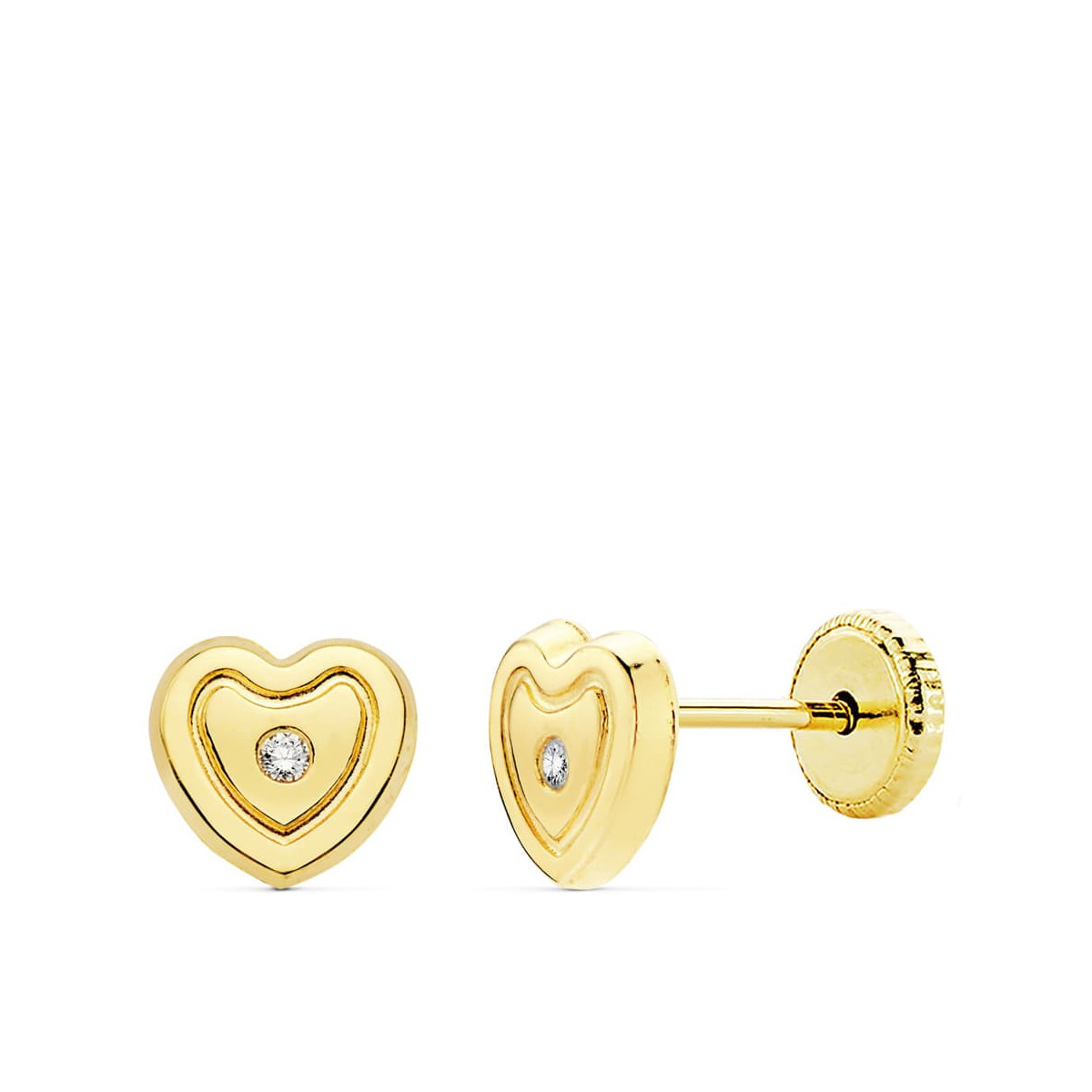 18K Pendientes Oro Amarillo Corazon Circonitas 6.5X6 M