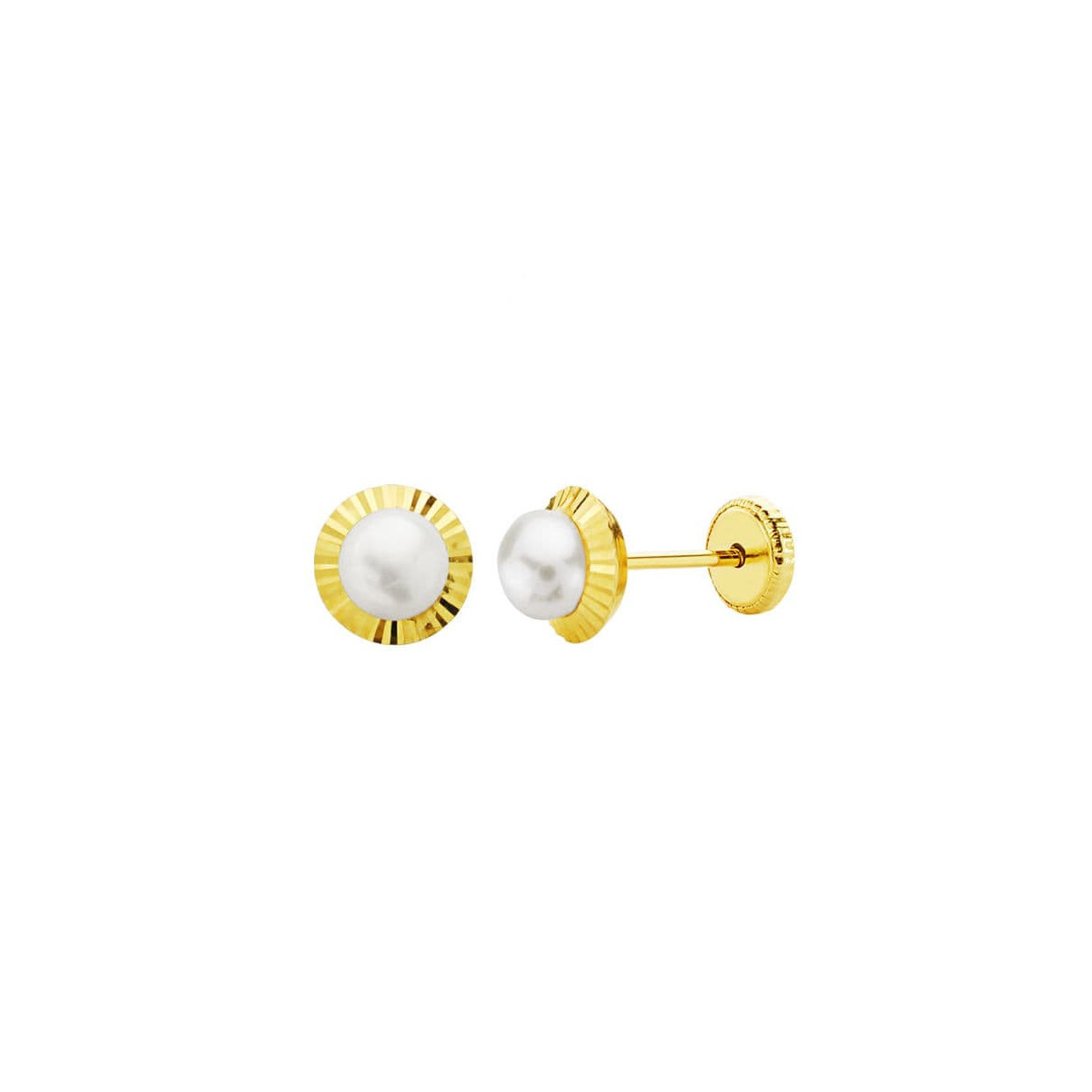 18K Pendientes Oro Amarillo Perla Orla Tallada 6 Mm