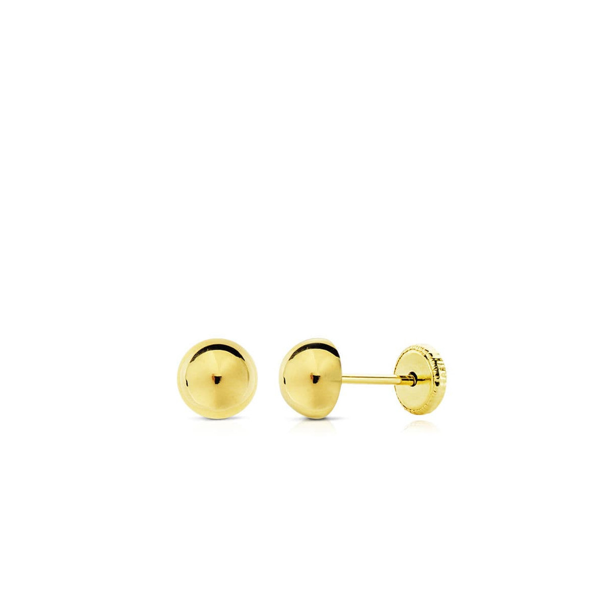 18K Pendientes Oro Amarillo Media Bola Lisa 6 Mm Rosca