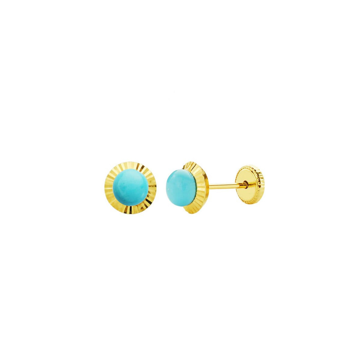 18K Pendientes Oro Amarillo Turquesa Orla Tallada 6 Mm