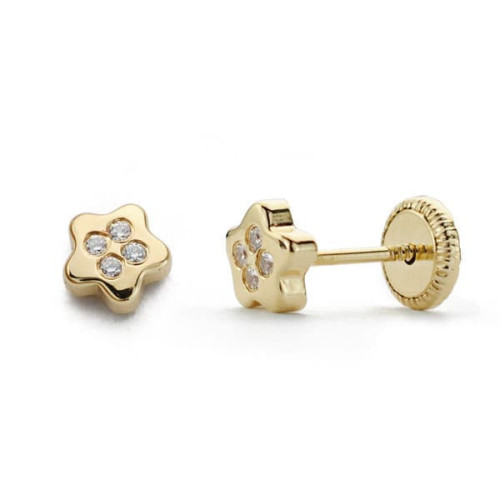 18K Pendientes Oro Amarillo Estrella Circonitas 4X4 Mm