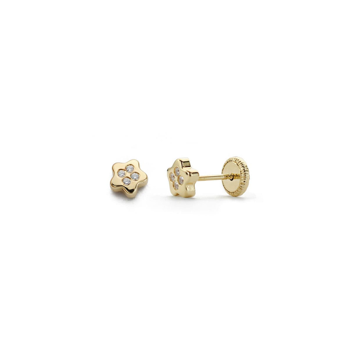 18K Pendientes Oro Amarillo Estrella Circonitas 4X4 Mm