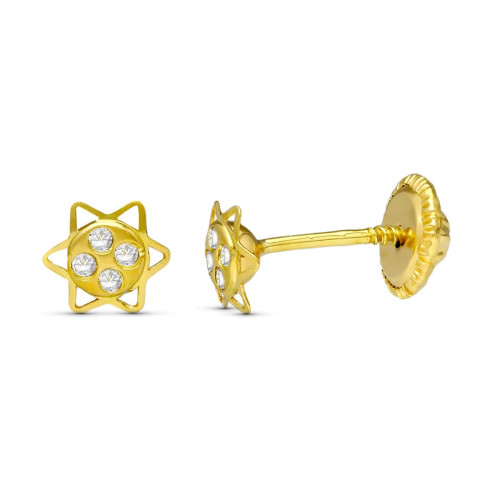 18K Pendientes Oro Amarillo Estrella Circonitas 5 Mm