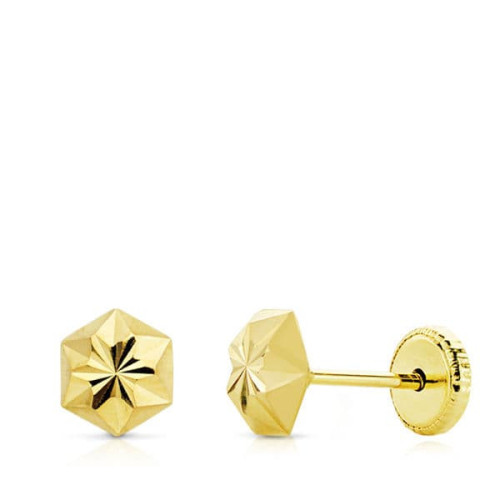 18K Pendientes Oro Amarillo Clavo Estrella Tallados 5 Mm