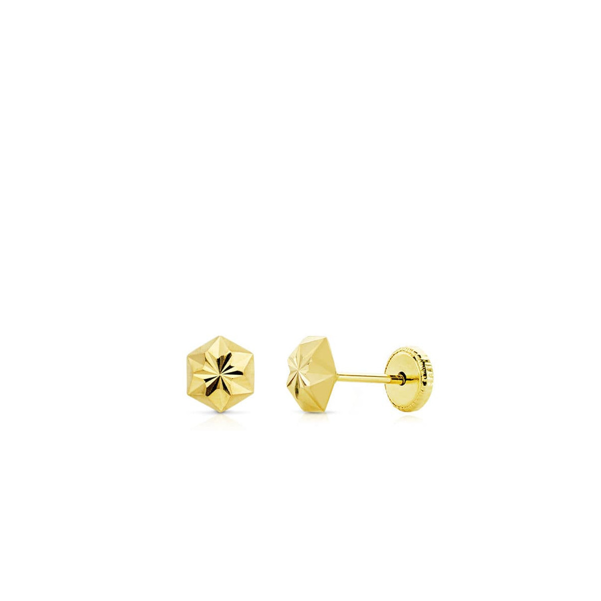 18K Pendientes Oro Amarillo Clavo Estrella Tallados 5 Mm