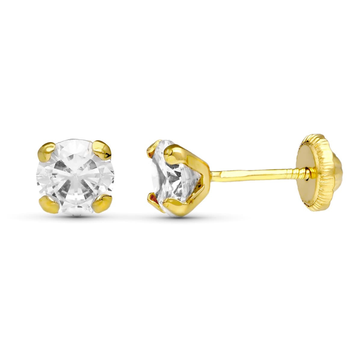 18K Pendientes Oro Amarillo Garras Circonita 5 Mm