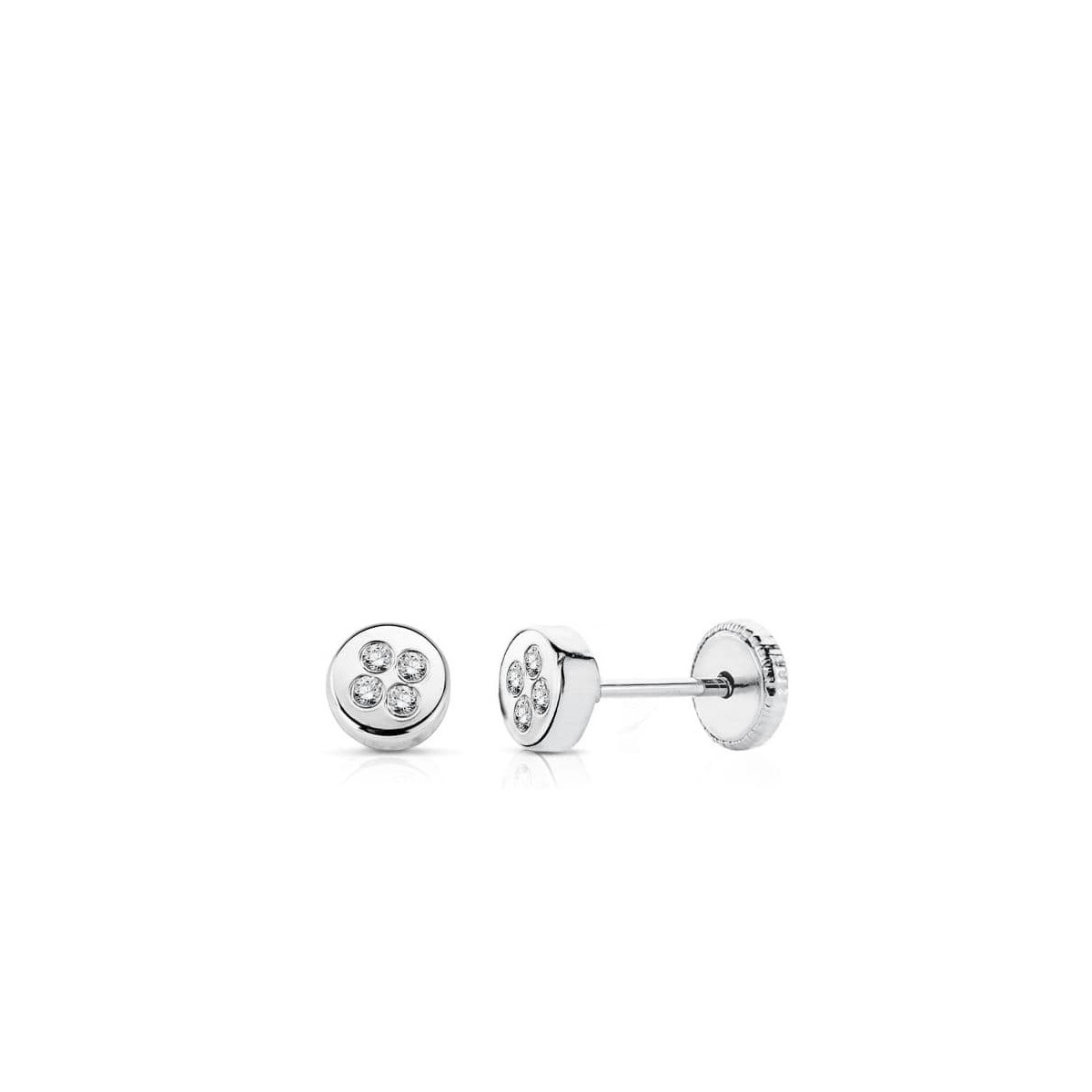 18K Pendientes Oro Blanco Circonitas 4 Mm Rosca