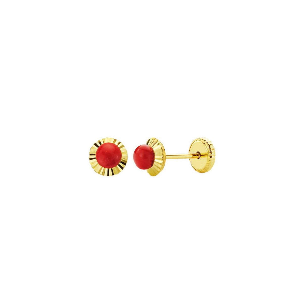 18K Pendientes Oro Amarillo Coralina Orla Tallada 5 Mm