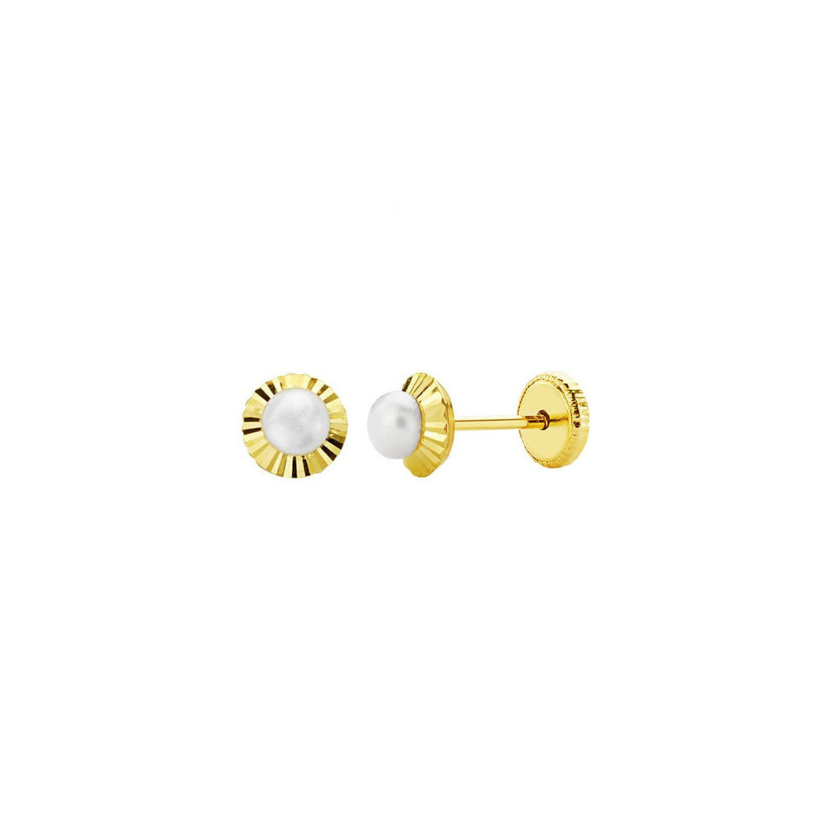 18K Pendientes Oro Amarillo Perla Orla Tallada 5 Mm