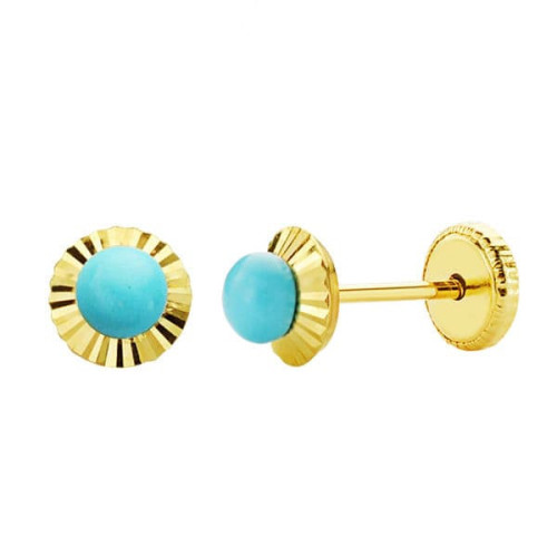 18K Pendientes Oro Amarillo Turquesa Orla Tallada 5 Mm