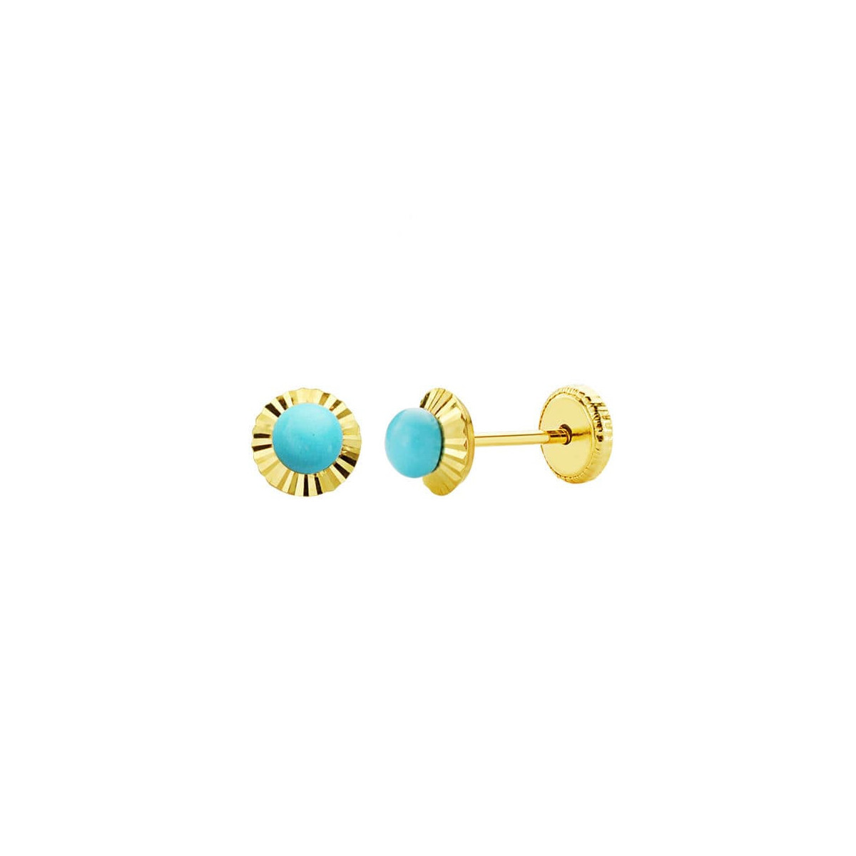 18K Pendientes Oro Amarillo Turquesa Orla Tallada 5 Mm