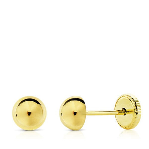 18K Pendientes Oro Amarillo Media Bola Lisa 5 Mmrosca