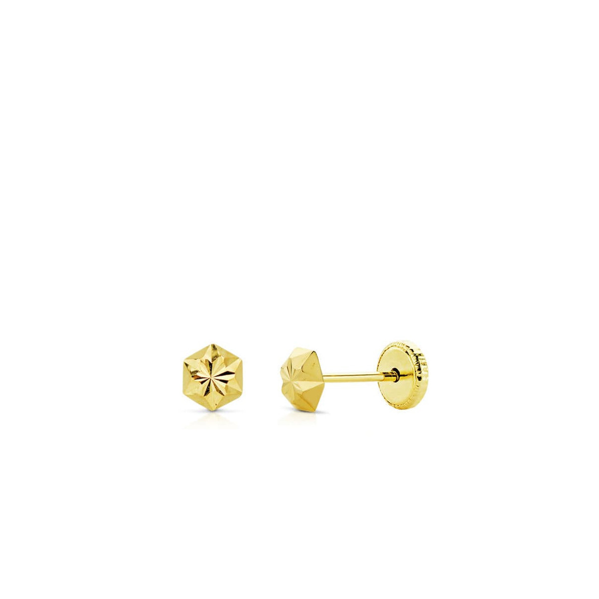 18K Pendientes Oro Amarillo Clavo Estrella Tallados 4 Mm