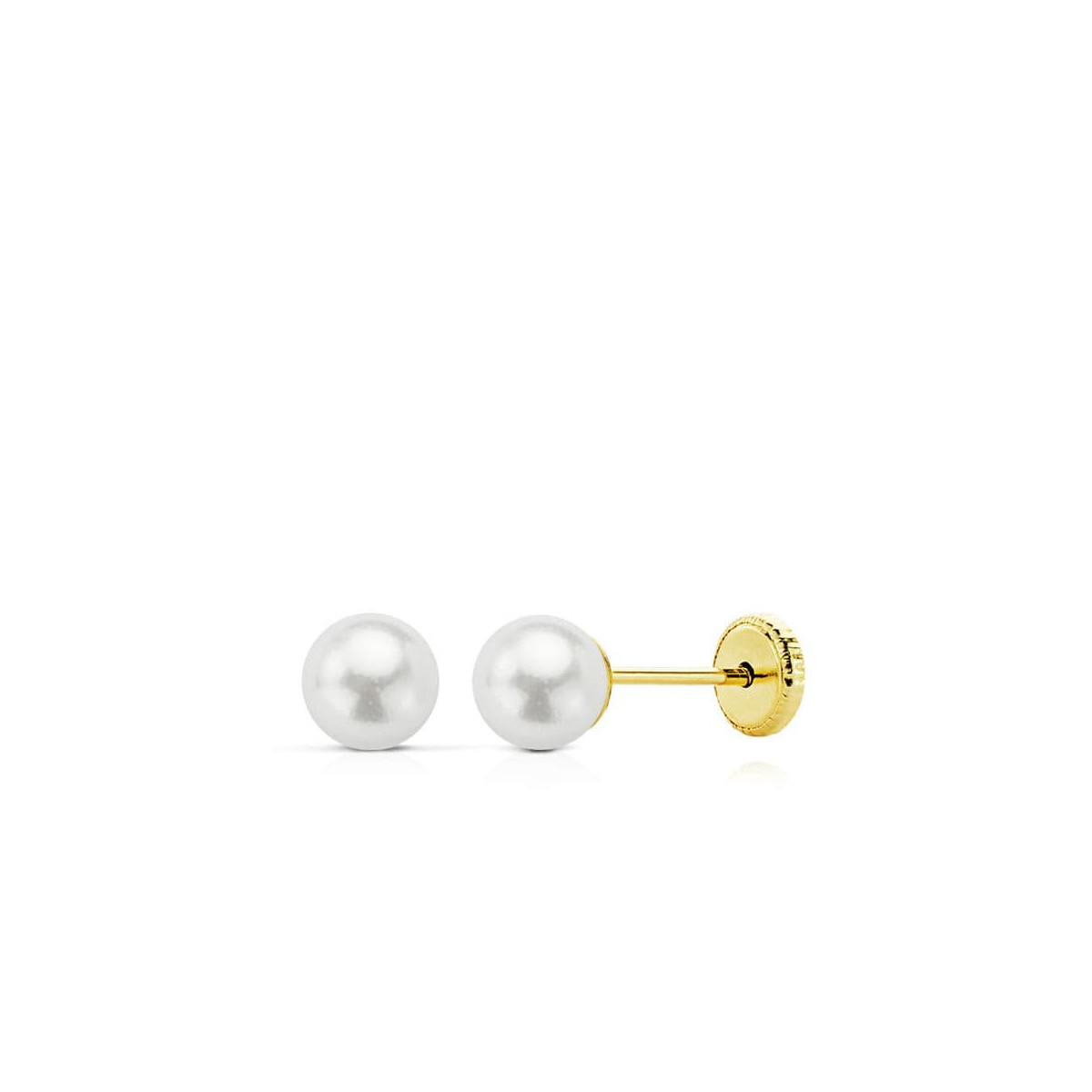 18K Pendientes Oro Amarillo Perla 5 Mm Rosca