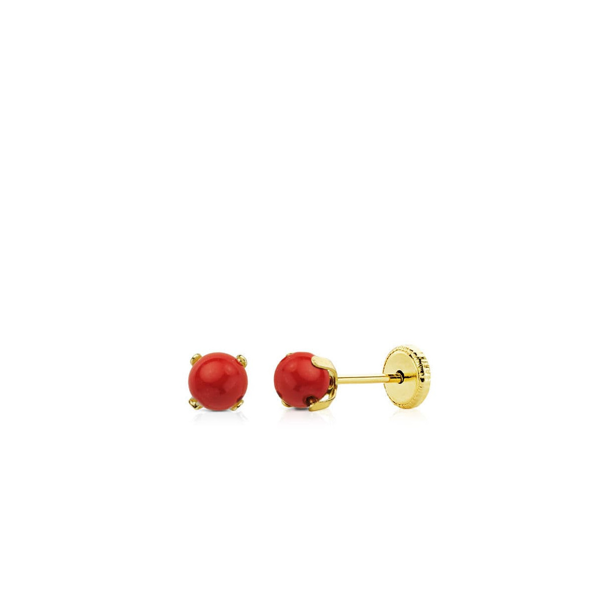 18K Pendientes Oro Amarillo Coral  4X4 Mm Rosca