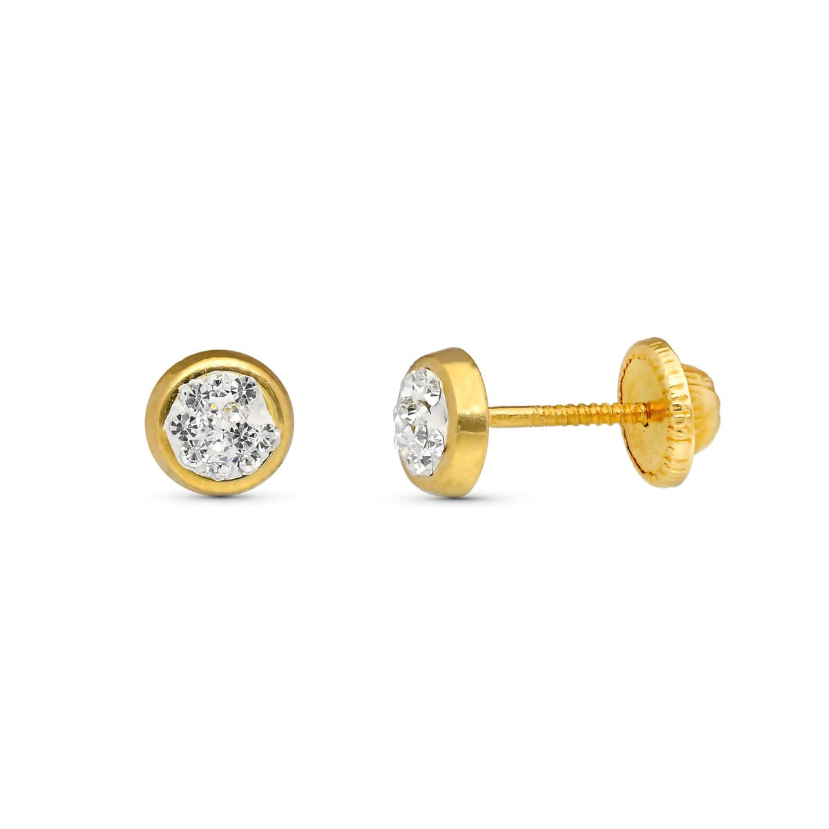 9K Pendientes Oro Amarillo Circonitas Cuajo 5X5 Mm Cierre Rosca