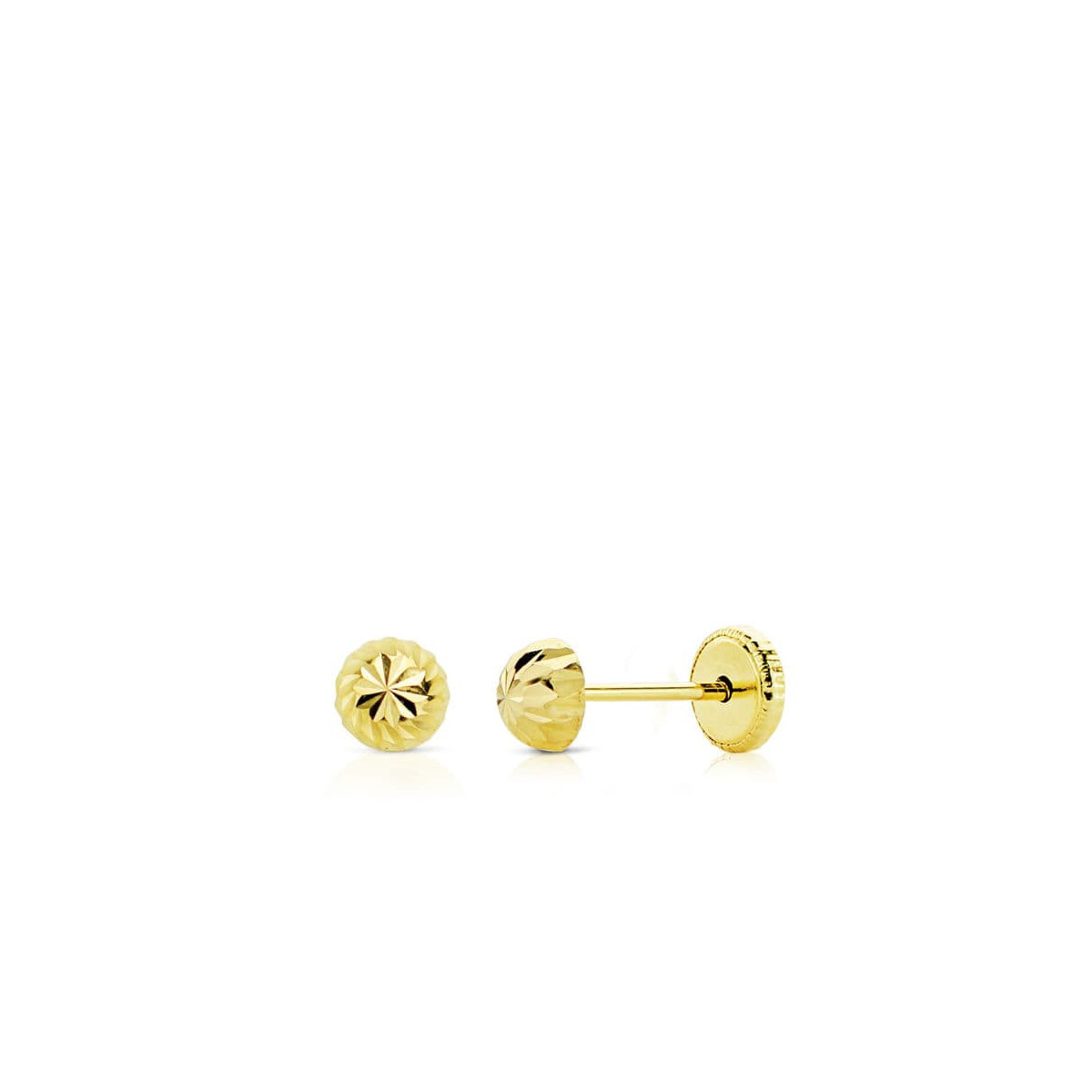 18K Pendientes Oro Amarillo Media Bola Tallada 4 Mm