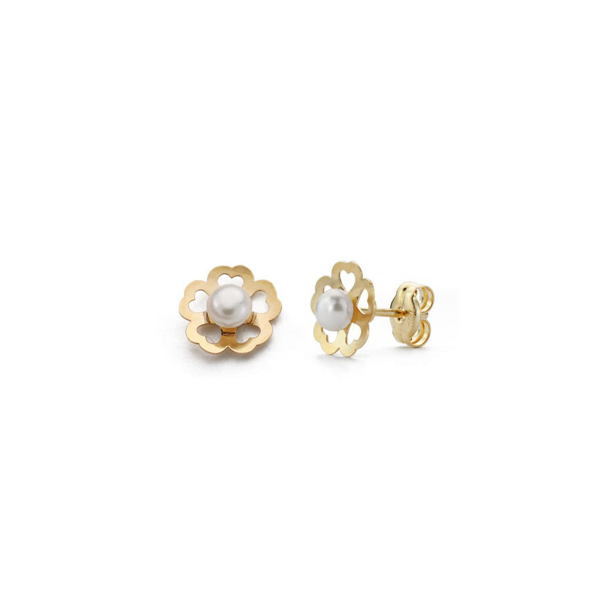 9K Pendientes Perla 7X7 Mm Presion