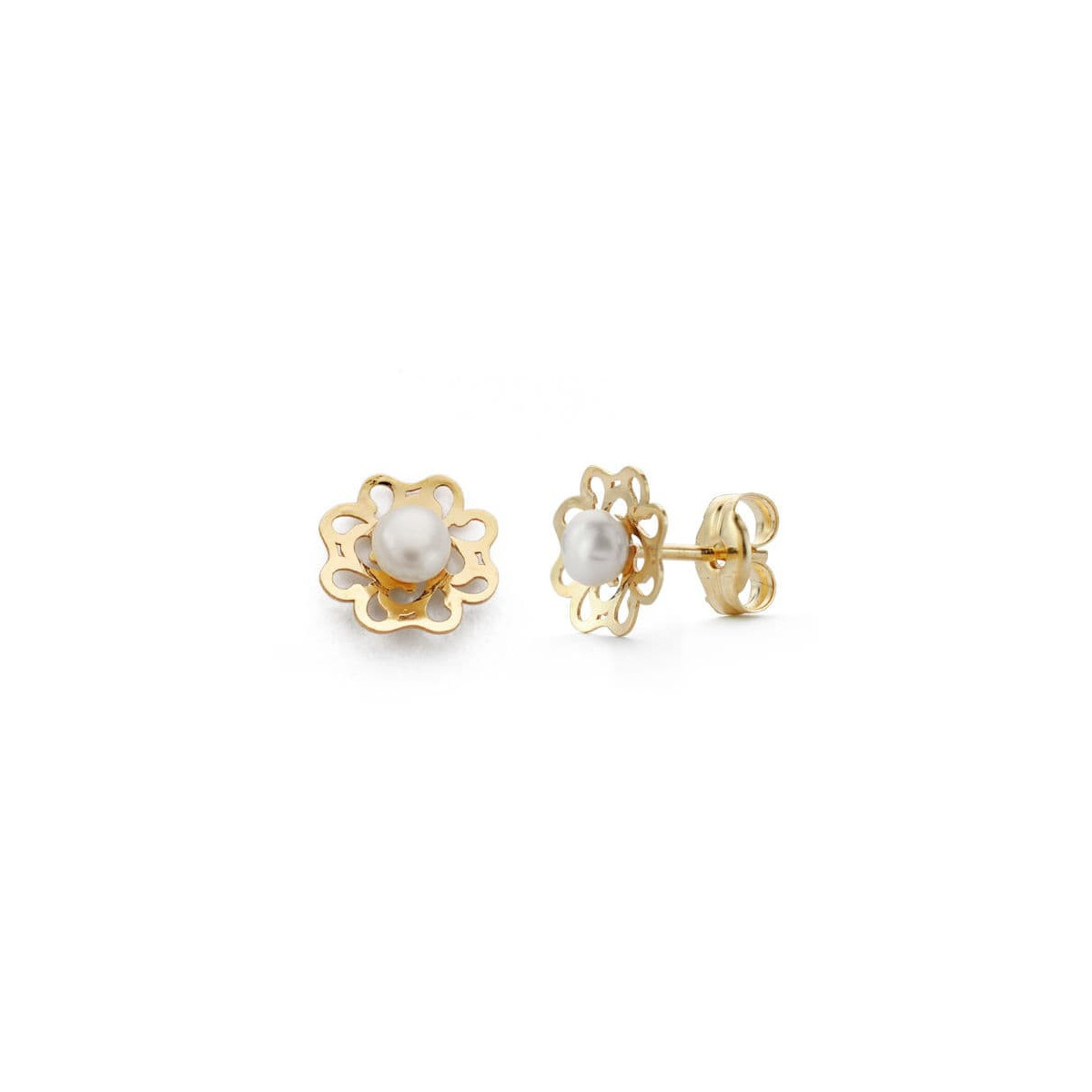 9K Pendientes Perla 7X7 Mm Presion