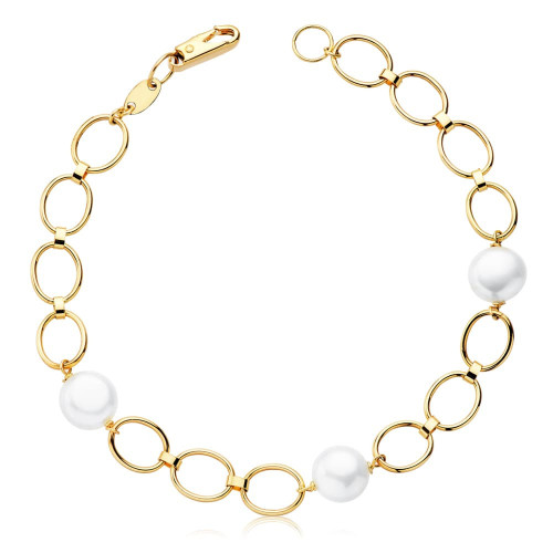 18K Pulsera Oro Comunion Perla Cultivada Oval 18Cm