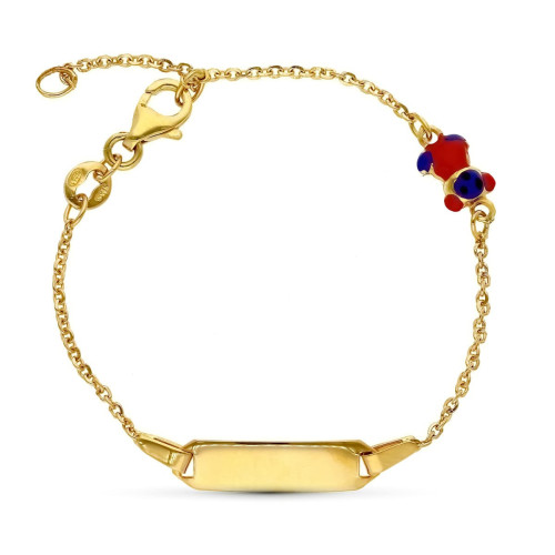 18K Pulsera Esclava Oro Amarillo Oso Esmalte 16 Cm