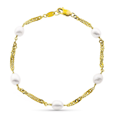 18K Pulsera Oro Amarillo 19 Cm Singapur Perla Cultivada Aljorfa 6-6.5 Mm