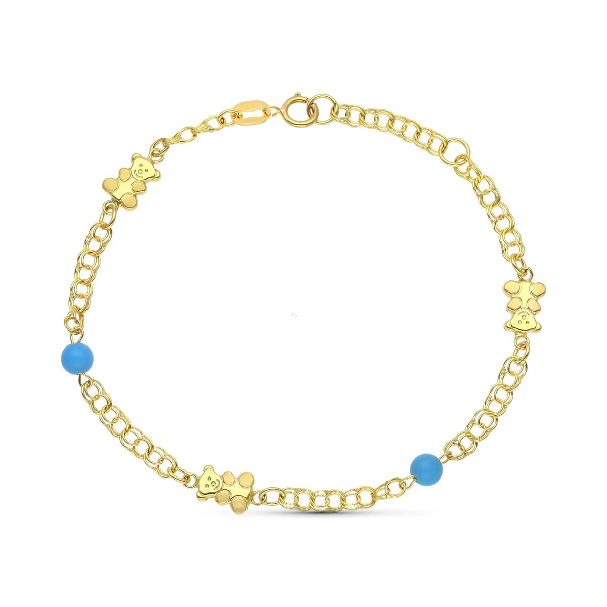 18K Pulsera Oro Amarillo Osos Y Turquesas 18 Cm