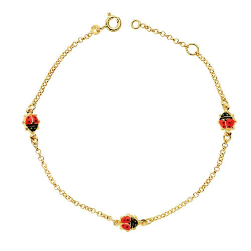 18K Pulsera Mariquitas Esmalte 17.5Cm