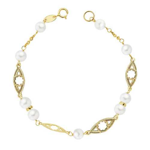 18K Pulsera Comunion Perla 5 Mm 17 Cm