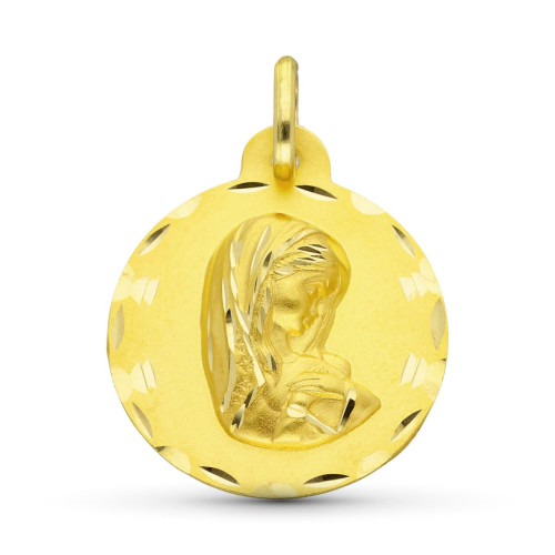 18K Medalla Oro Amarillo Virgen Niña Tallada 22 Mm