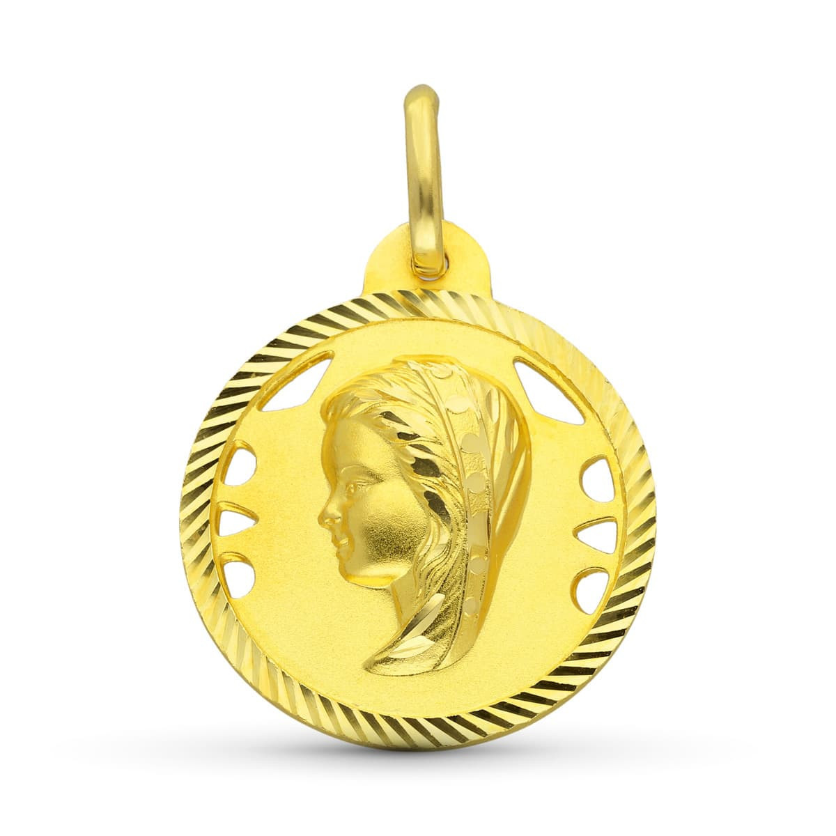 18K Medalla Oro Amarillo Virgen Niña 20 Mm