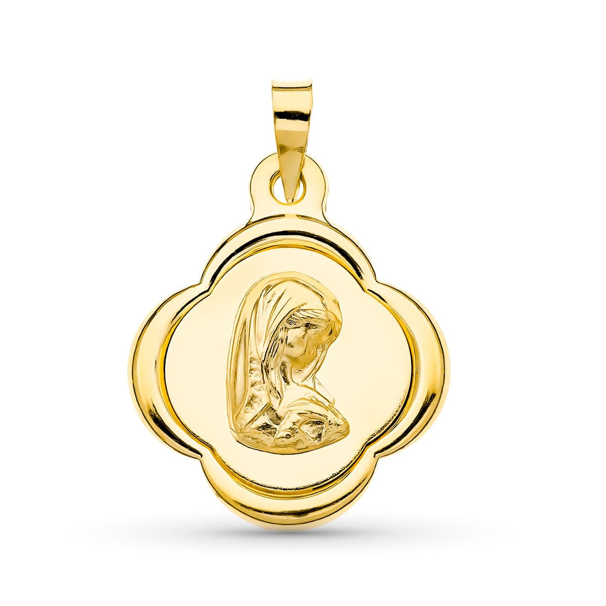 18K Medalla Oro Amarillo Virgen Niña 23X19 Mm